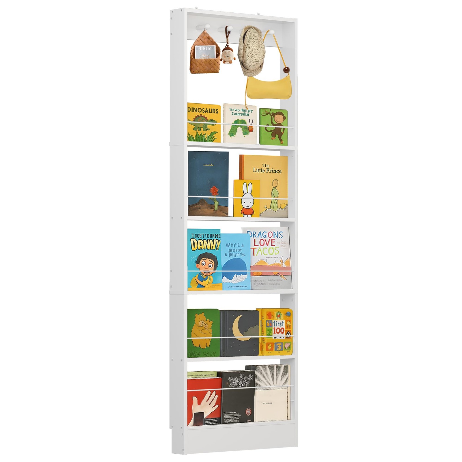 Behind The Door Bookshelf ,Wooden Behind Door Bookshelf, 5-Tier Bookcase Book...