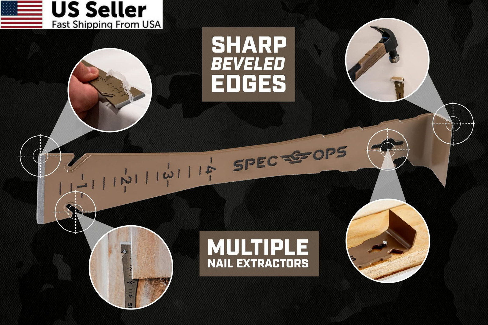 Spec Ops Tools Trim Bar, Pry Bar for Carpentry & Nail Pulling, 1 Pack, Tan