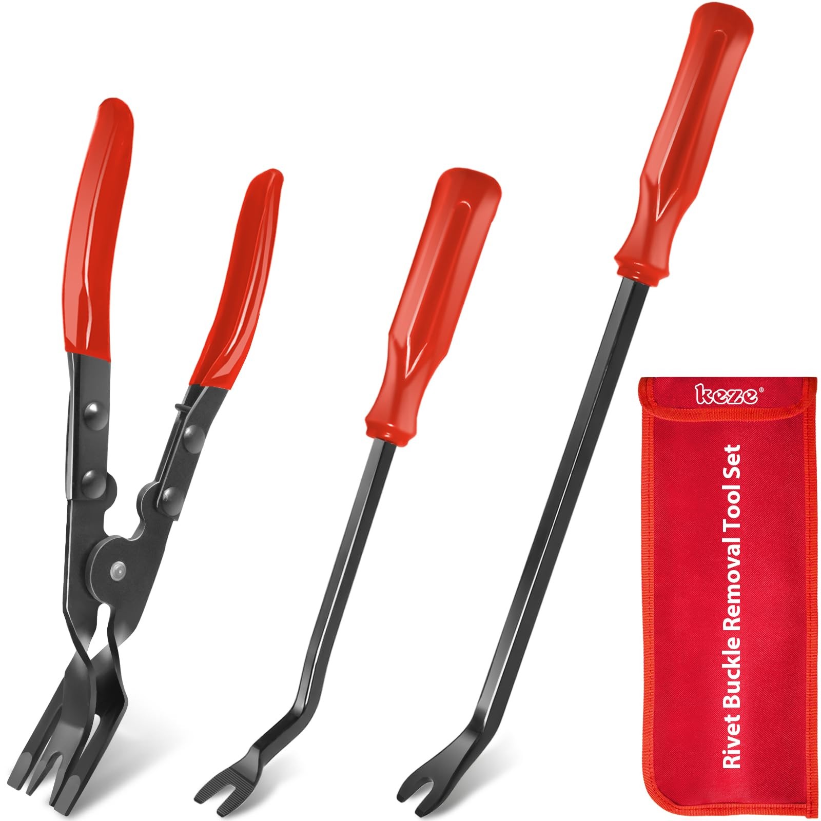Keze 3 Pcs Auto Clip Pliers Set 11.8X0.75X1 Inches, Red-Auto