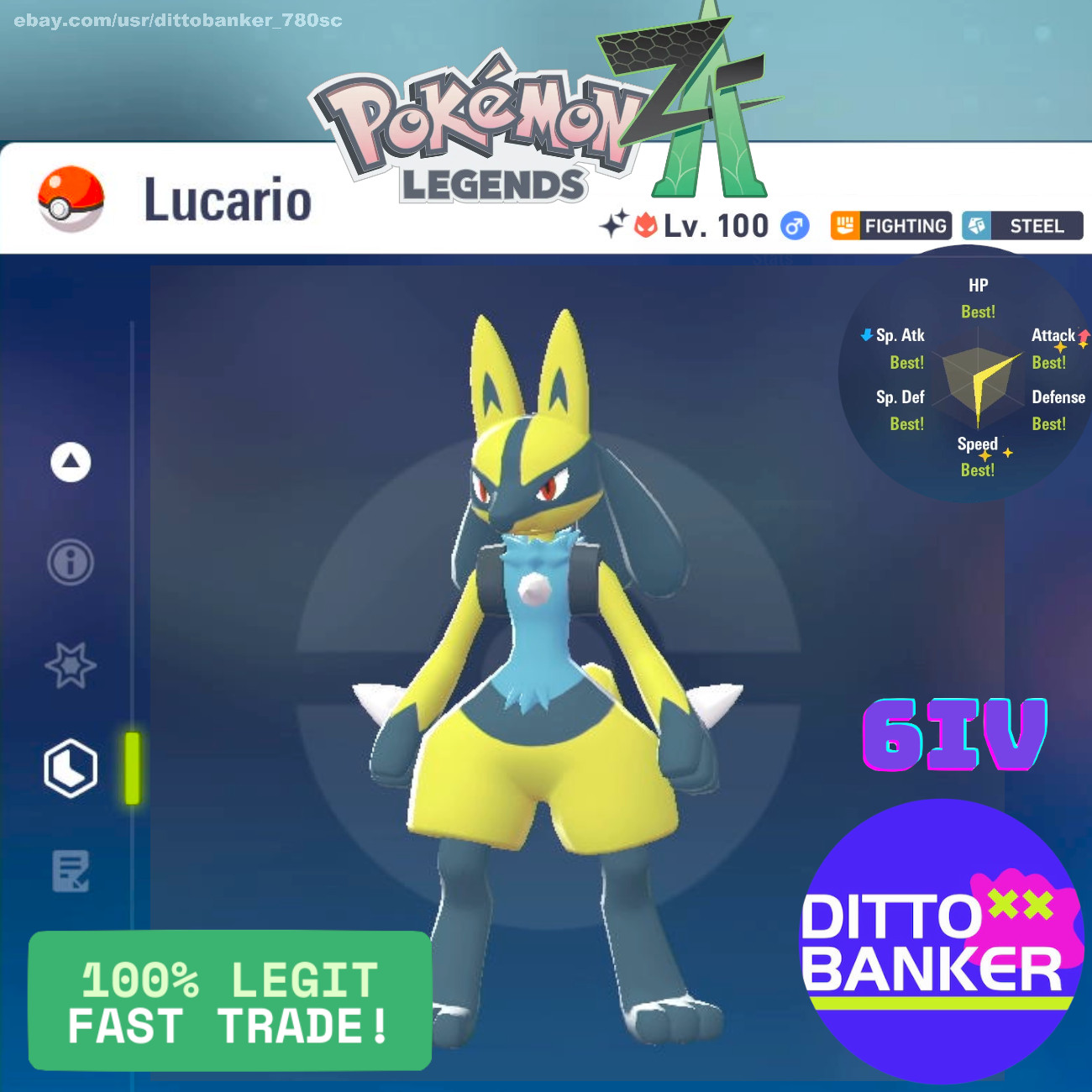 Pokemon Legends ZA✨SHINY LUCARIO Lv100 ALPHA Adamant/6IV MAX EV FAST Tradė Maste