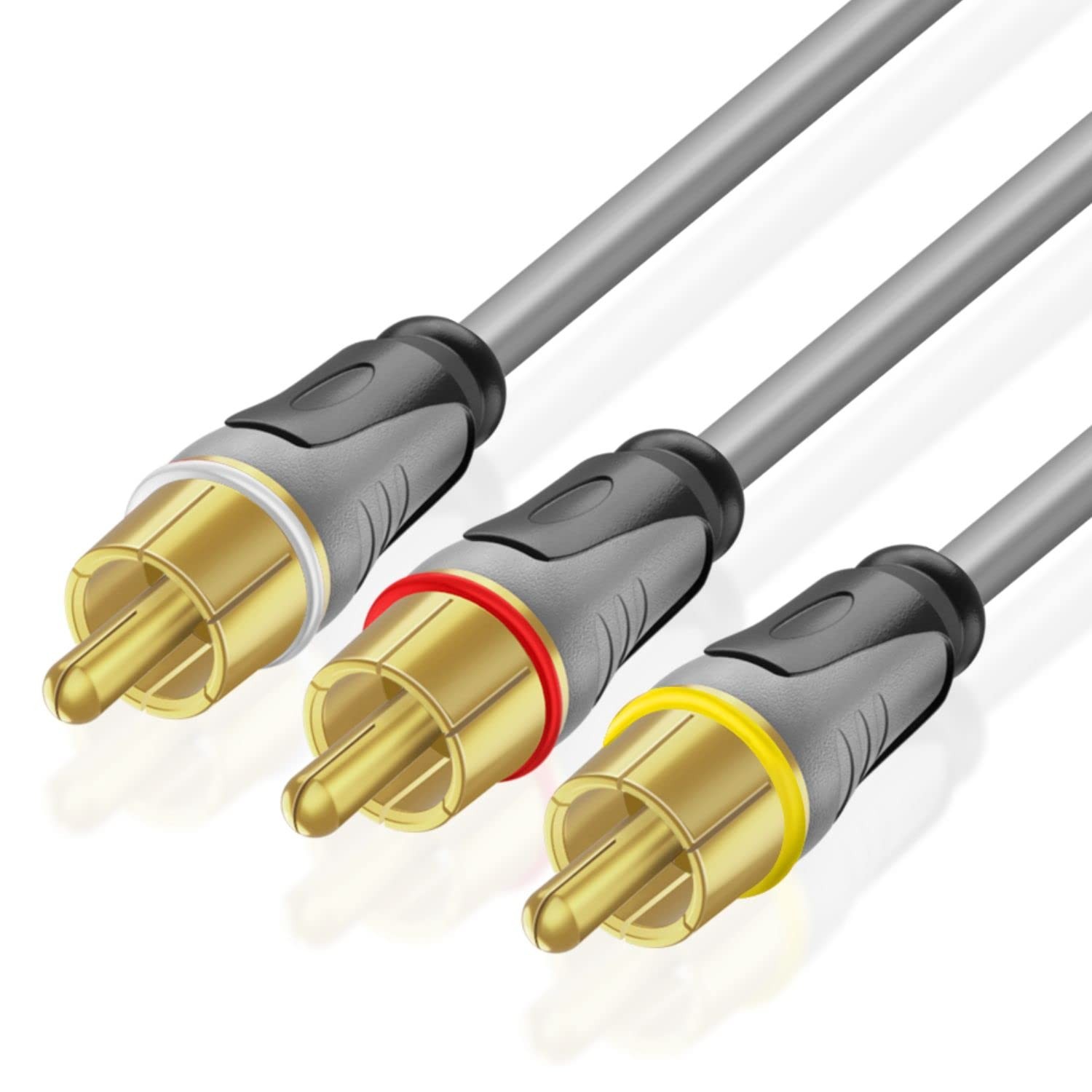 TNP Premium RCA Cable 3 Pack - 10ft to Male AV 10 Feet, Gray
