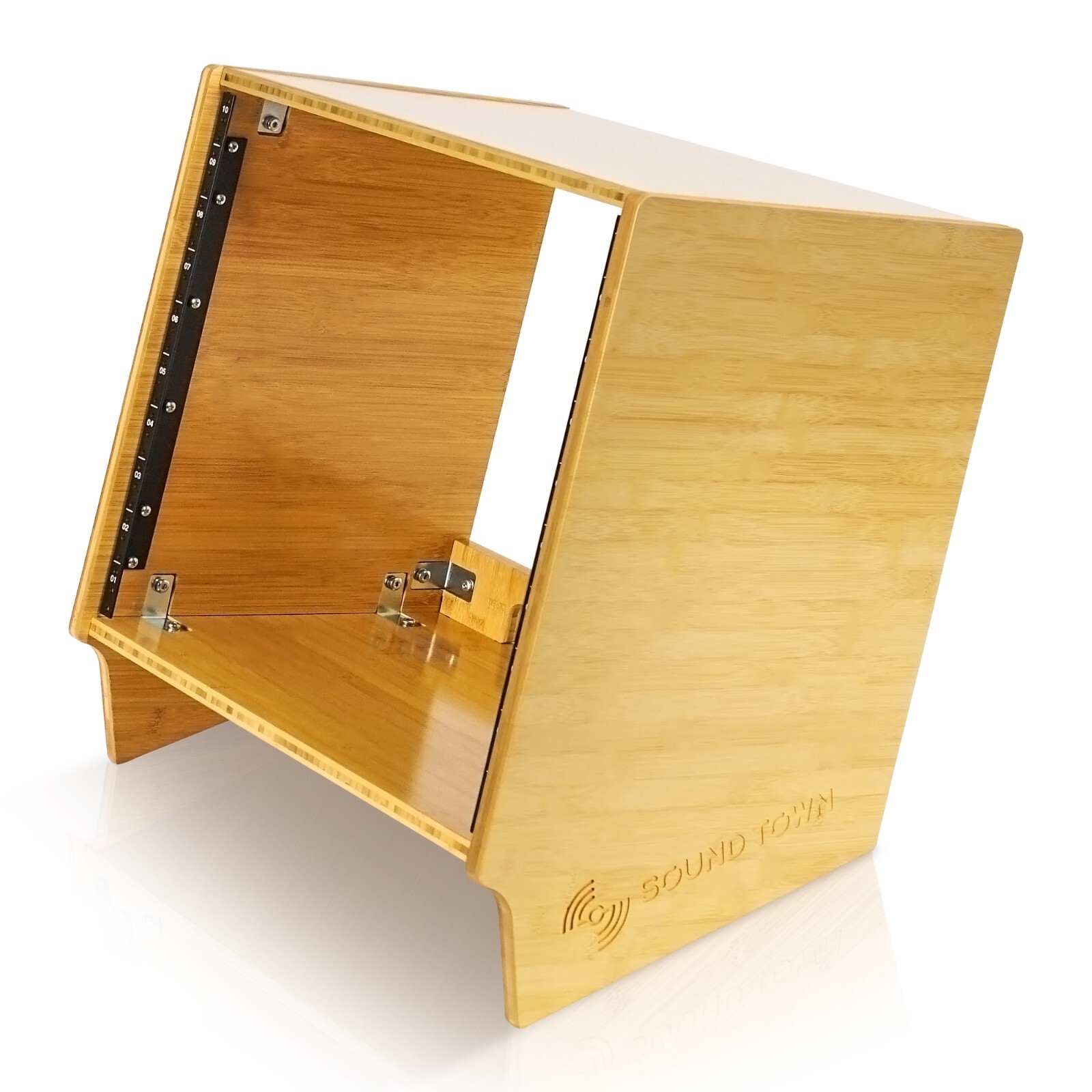 Sound Town DIY 10U Angled Desktop Turret Studio Rack, Solid Bamboo (STBR-10SL)