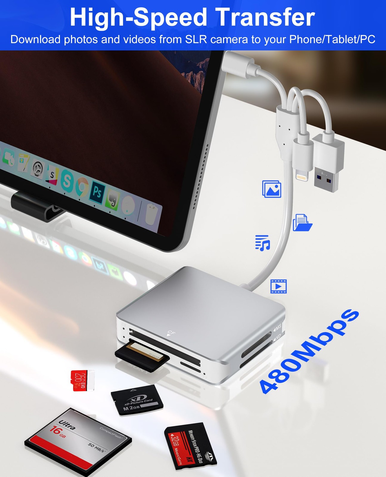 Memory Stick Duo Adapter - 5 in 1 MS/SD/TF/CF/XD Card Reader Multi Adapter wi...