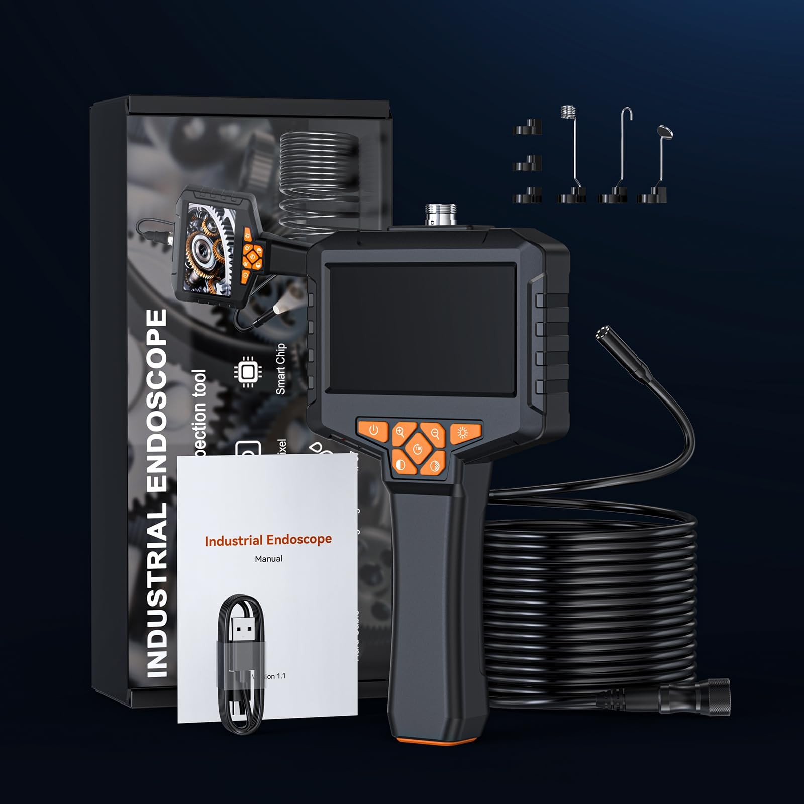 50FT Borescope Camera with Light, 4.3'’ Endoscope with 8 Adjust Lights, 1080P...