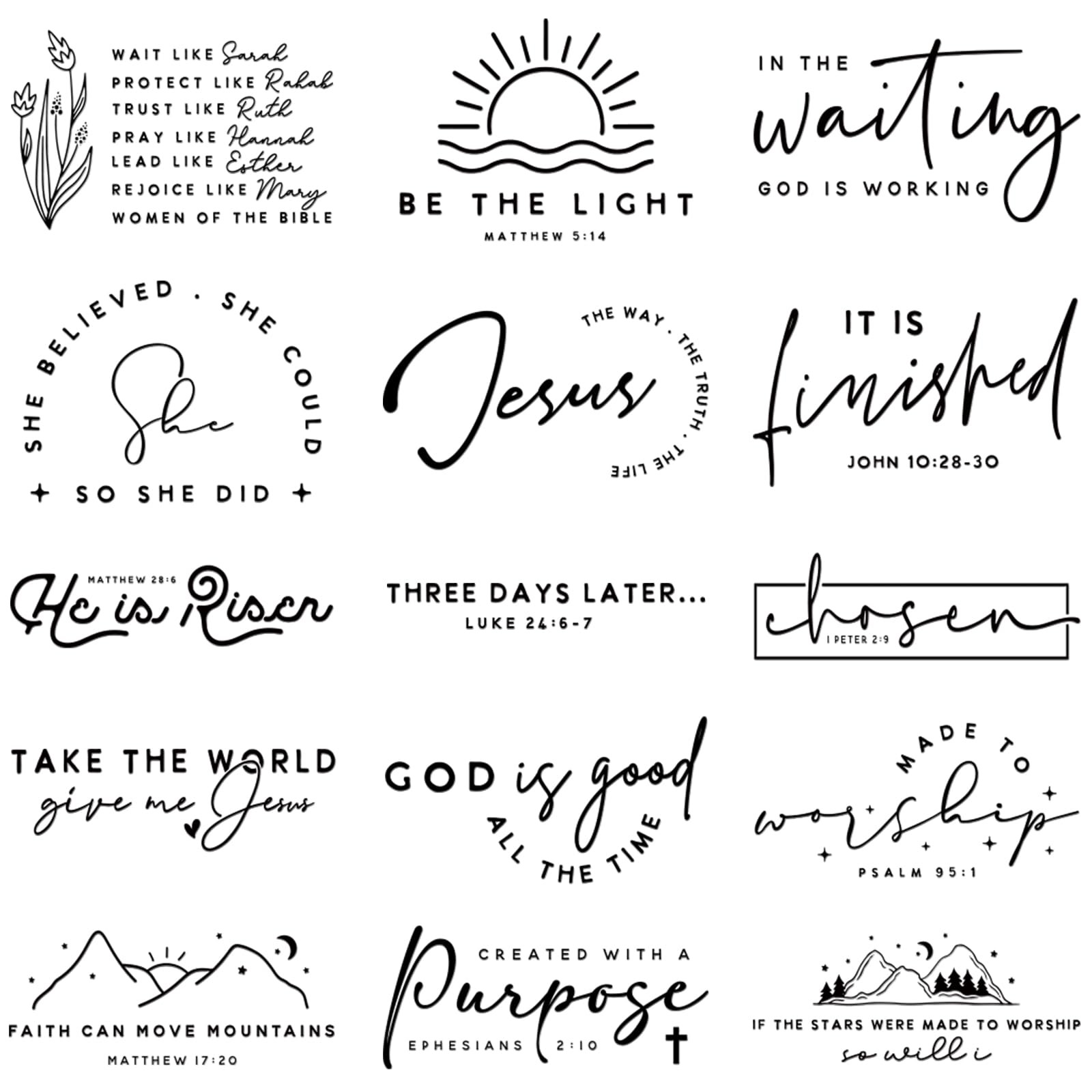 Bible Verse DTF Transfers Ready to Press - 15 Sheets Christian Iron on Transf...