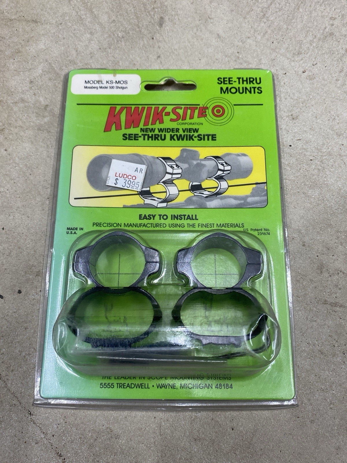 Kwik-Site KS-MOS 1" See Thru Scope Ring Mounts for Mossberg 500 Shotgun Black