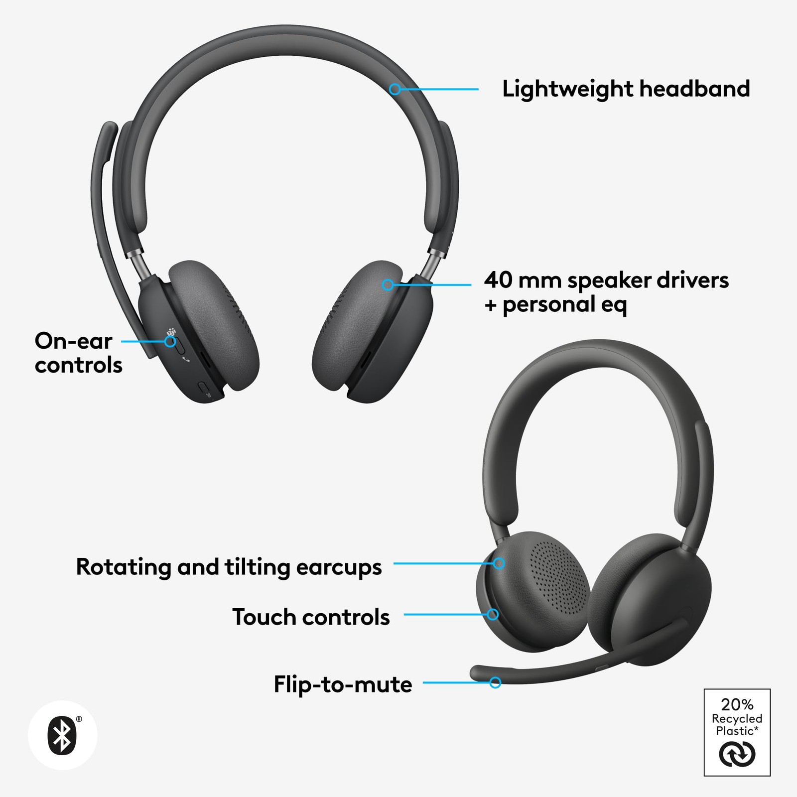 Logitech Zone Wireless 2 Bluetooth ANC Business Headset Graphite