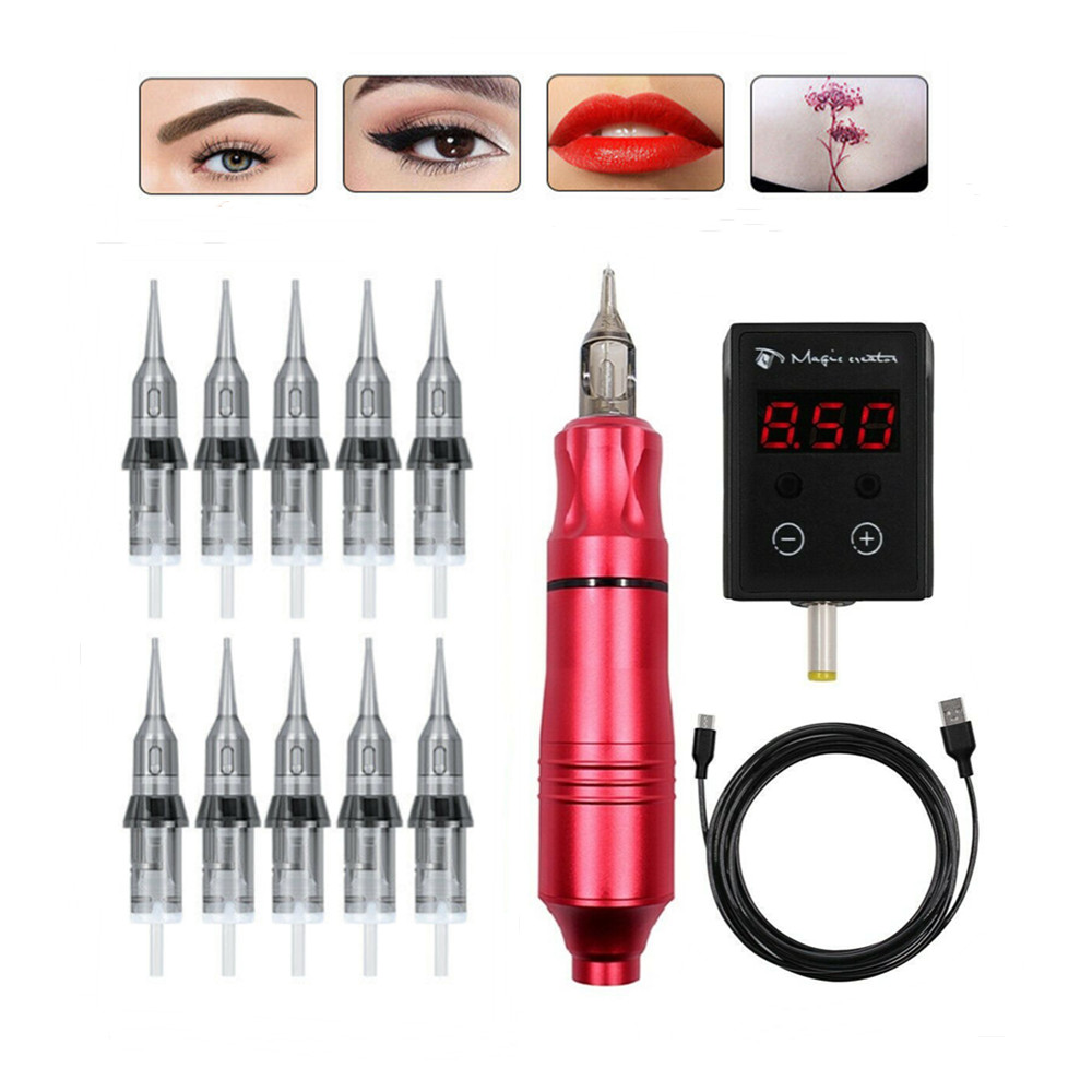 Rotary Tattoo Machine Kit Wireless Tattoo Power Supply With 20pcs New Cartridges
