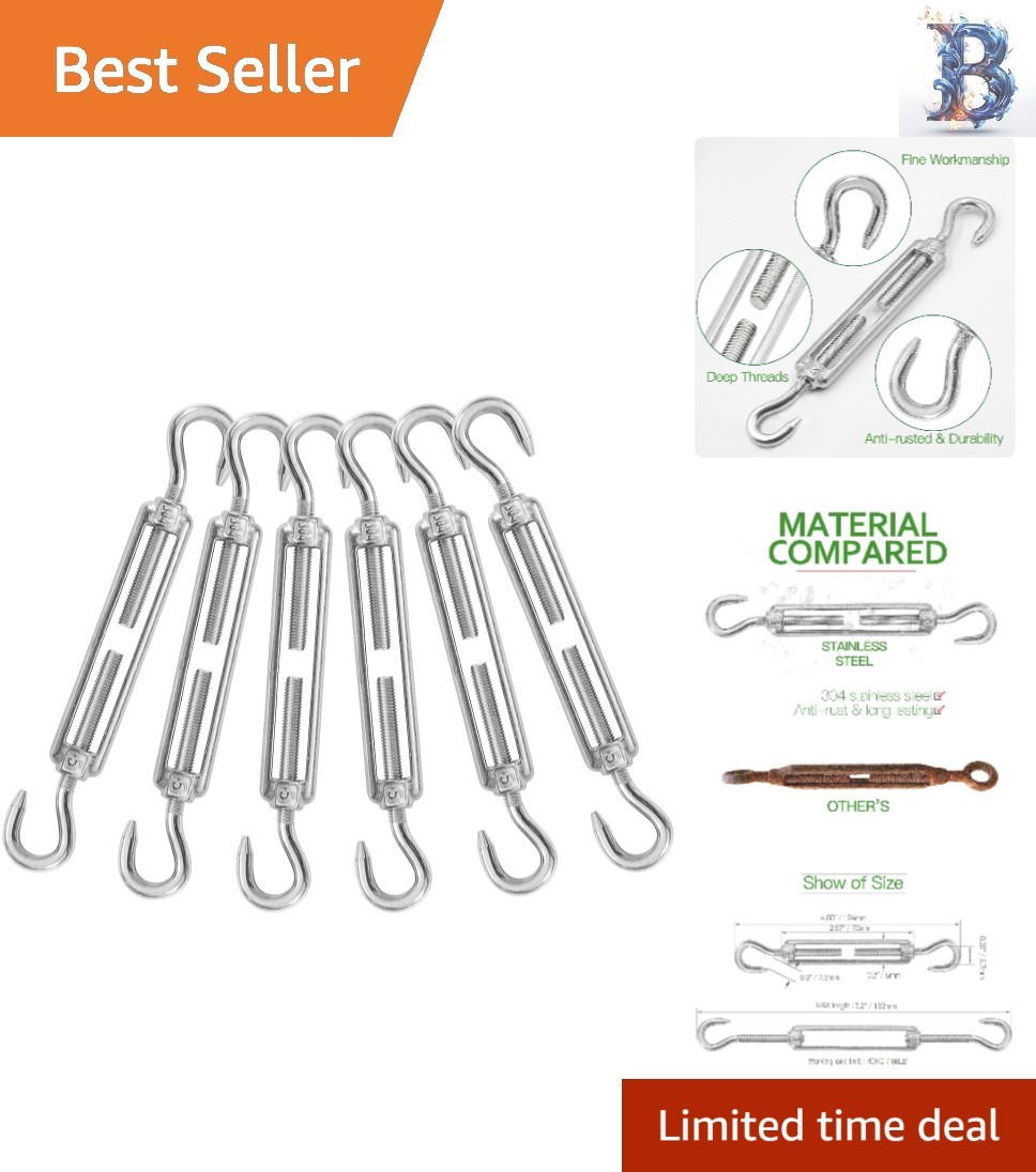 Durable M5 Hook & Hook Turnbuckle Set - Corrosion Resistant, 125lbs Capacity