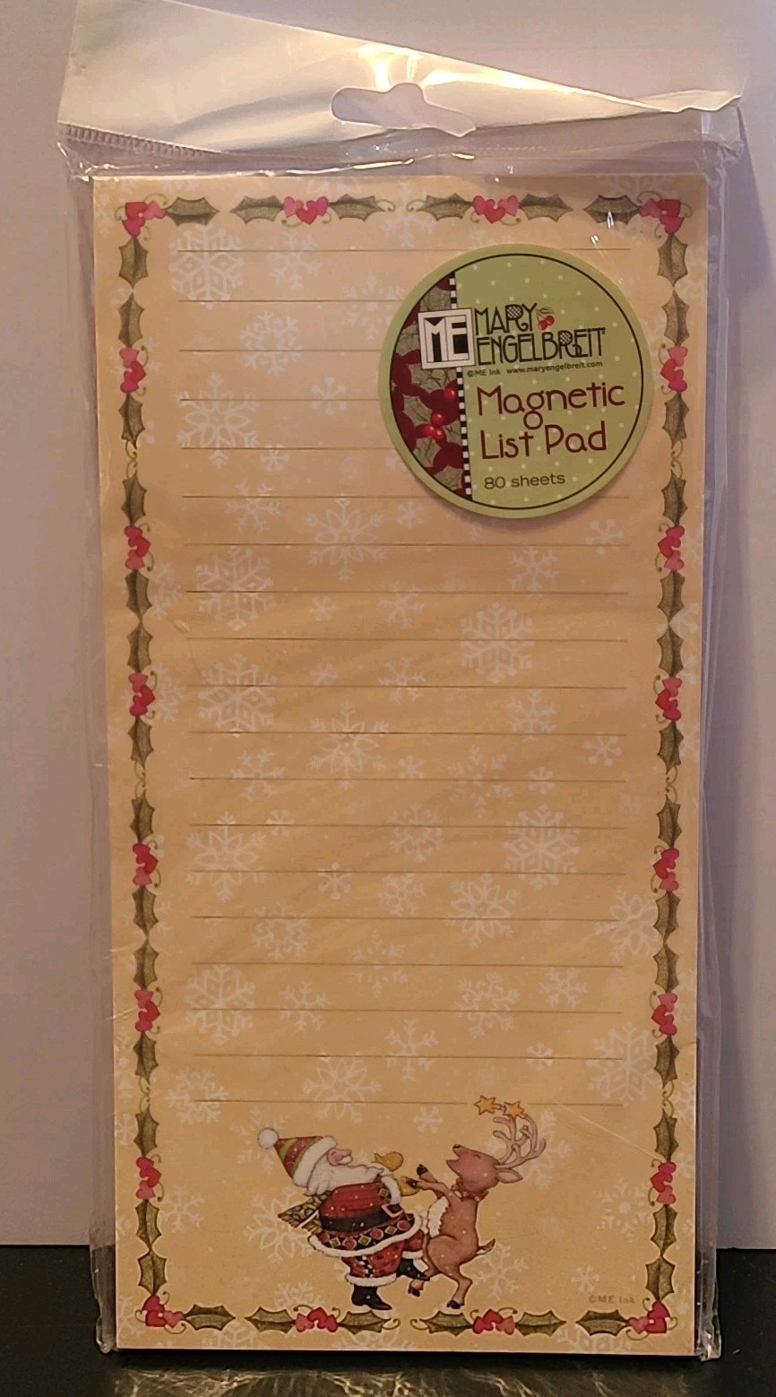 New NIP Mary Engelbreit Magnetic Note/List Pad Santa Reindeer Christmas 80 Sheet