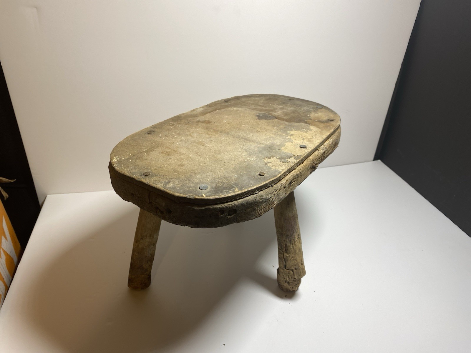 Vtg Antique Primitive Handmade Wooden Foot Milking Step STOOL Dairy Farmhouse