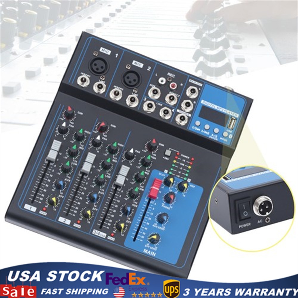 4 Channel Audio Mixer Portable Professional Bluetooth Digital DJ Console NEW