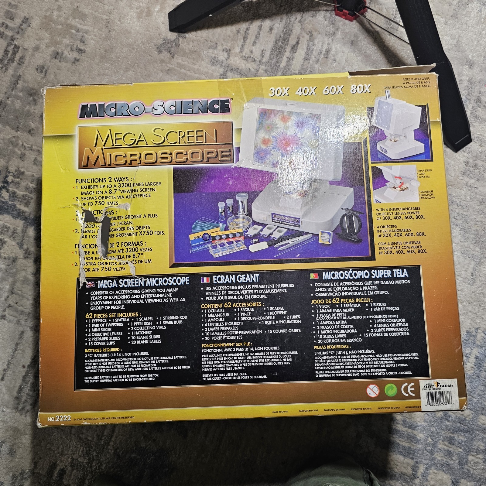 Micro-Science Mega Screen Microscope Set No. 2222 62 Pc Complete 30X 40X 60X 80X