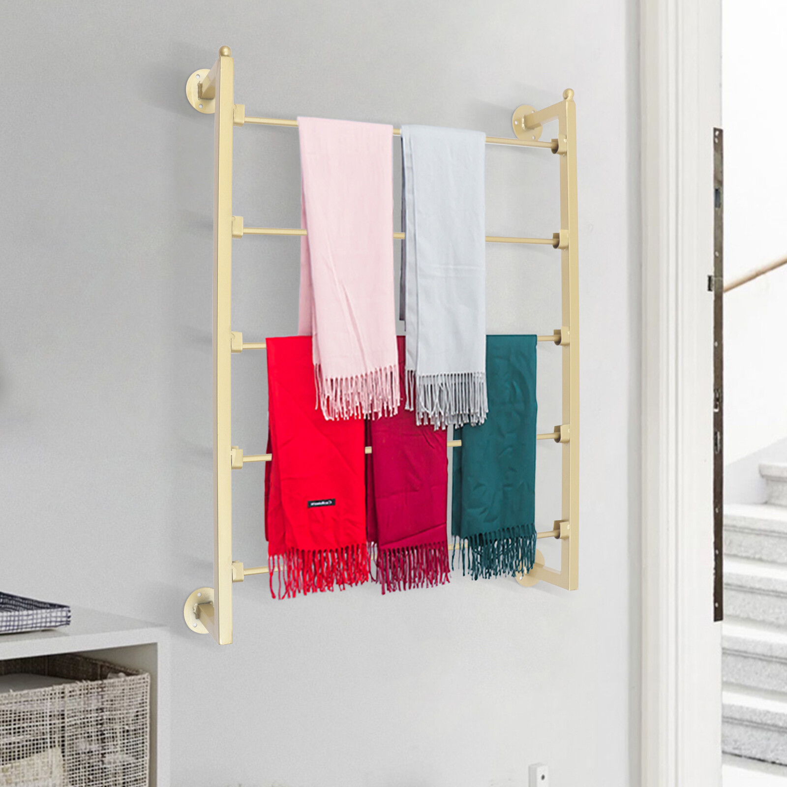 Wall Mounted Scarf and Neck Ttie Display Rack, Gold Metal Scarf Rack Towel Rack