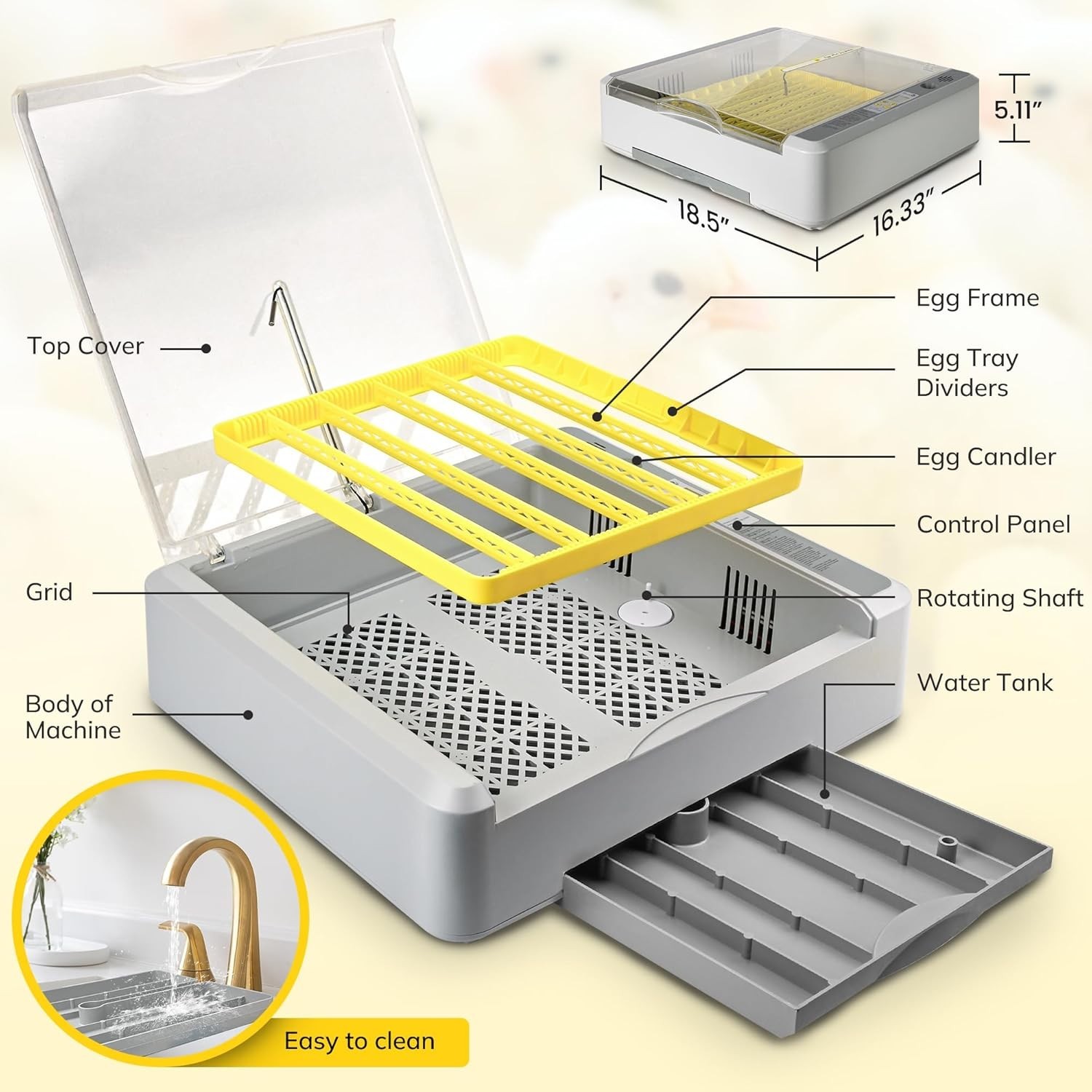 36-60 Egg Incubator with Automatic Egg Turning and Humidity Control
