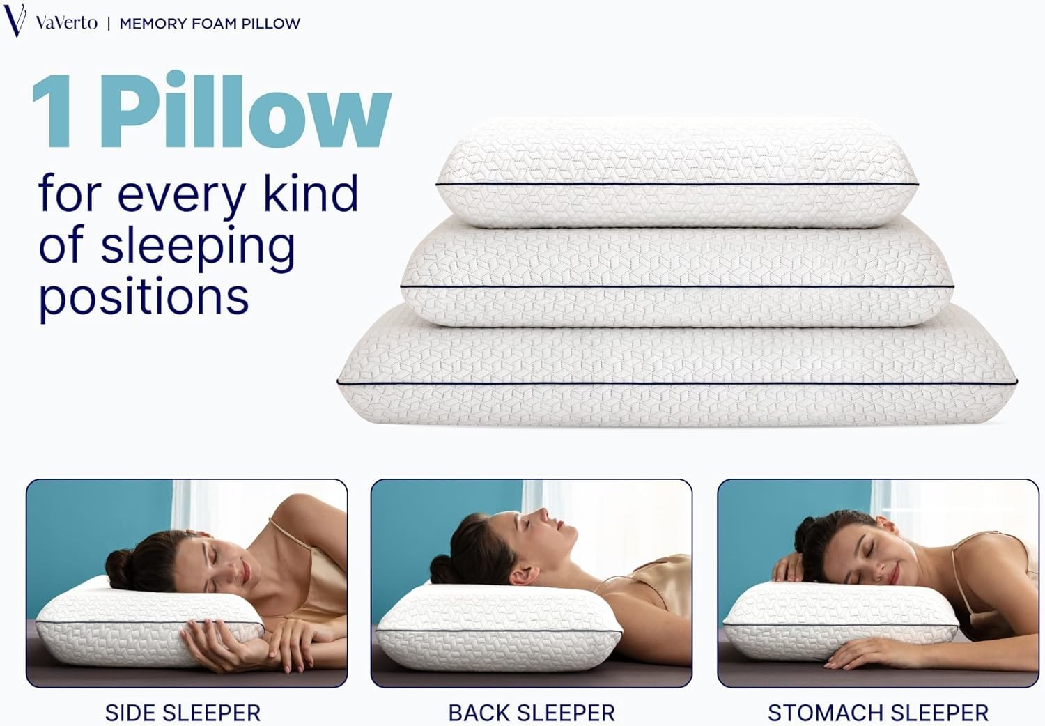 Memory Foam Pillow Standard Cooling Firm Bamboo Cover 1 Pack