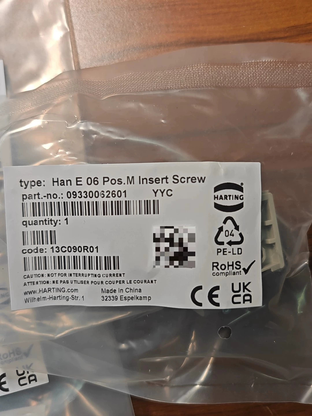 1pcs HARTING 09330062601 6-pin Brand New Male Connector