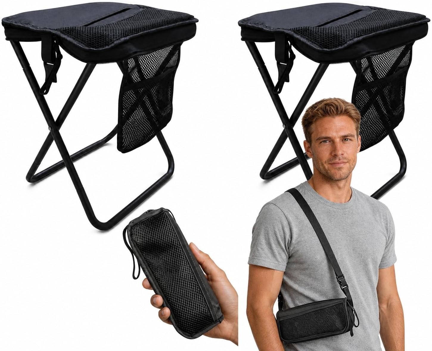 GMOX 2PCS Compact Collapsible Stool Pocket Chair for Fishing Hiking Camping