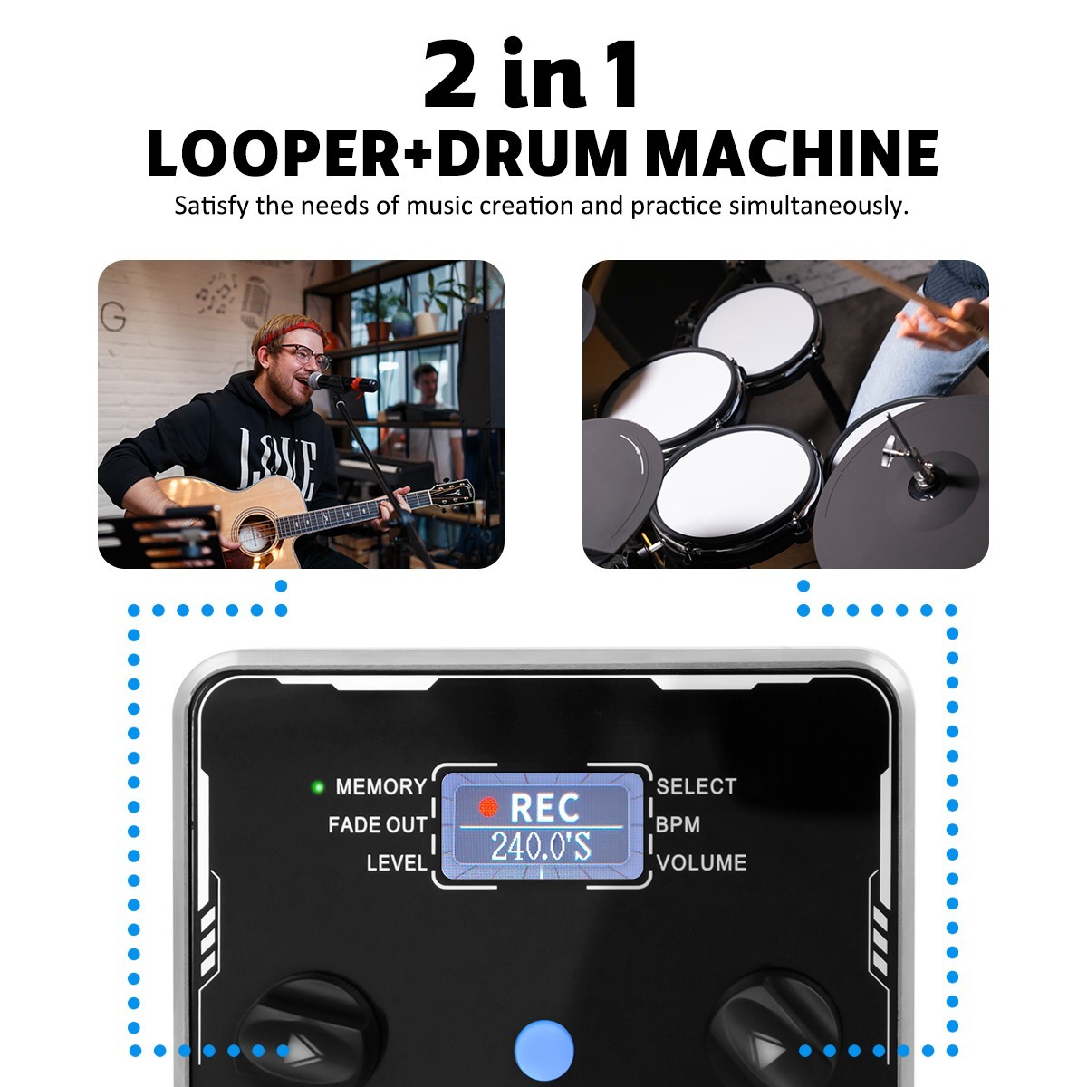 STRICH Pedal Effect Stereo Looper With Adapter Built-in Versatile Drum Machine