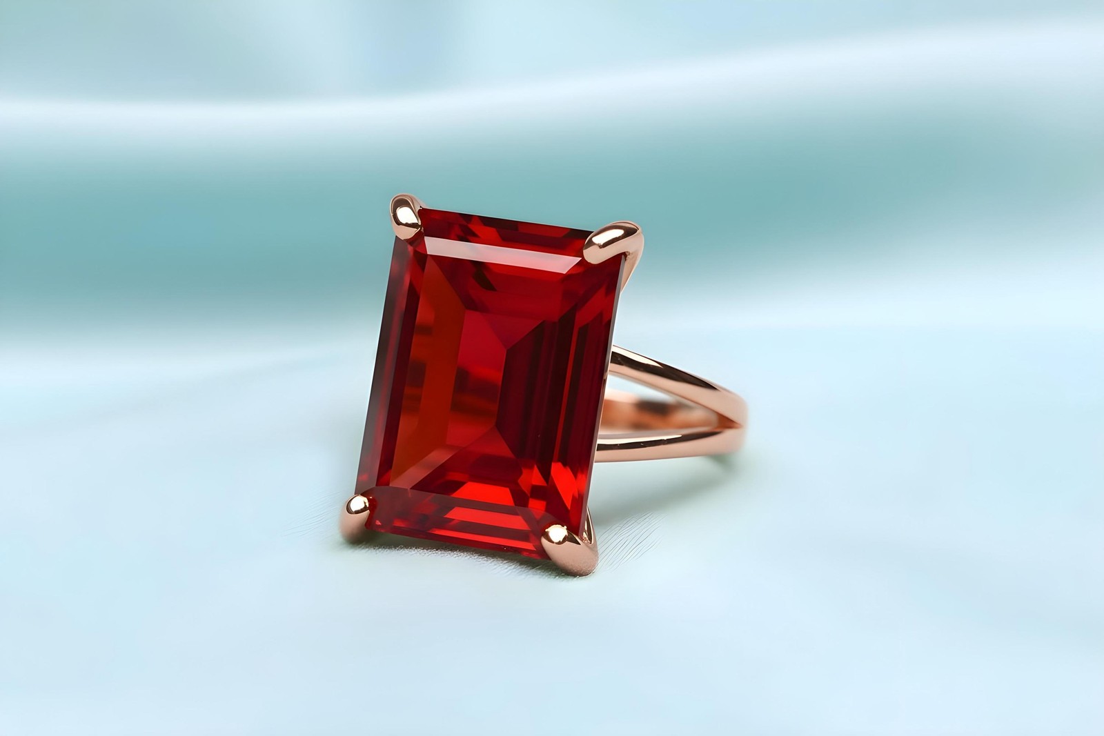 Ruby Rectangle Ring Anemone 14k Rose Gold Double Band Custom Engraved