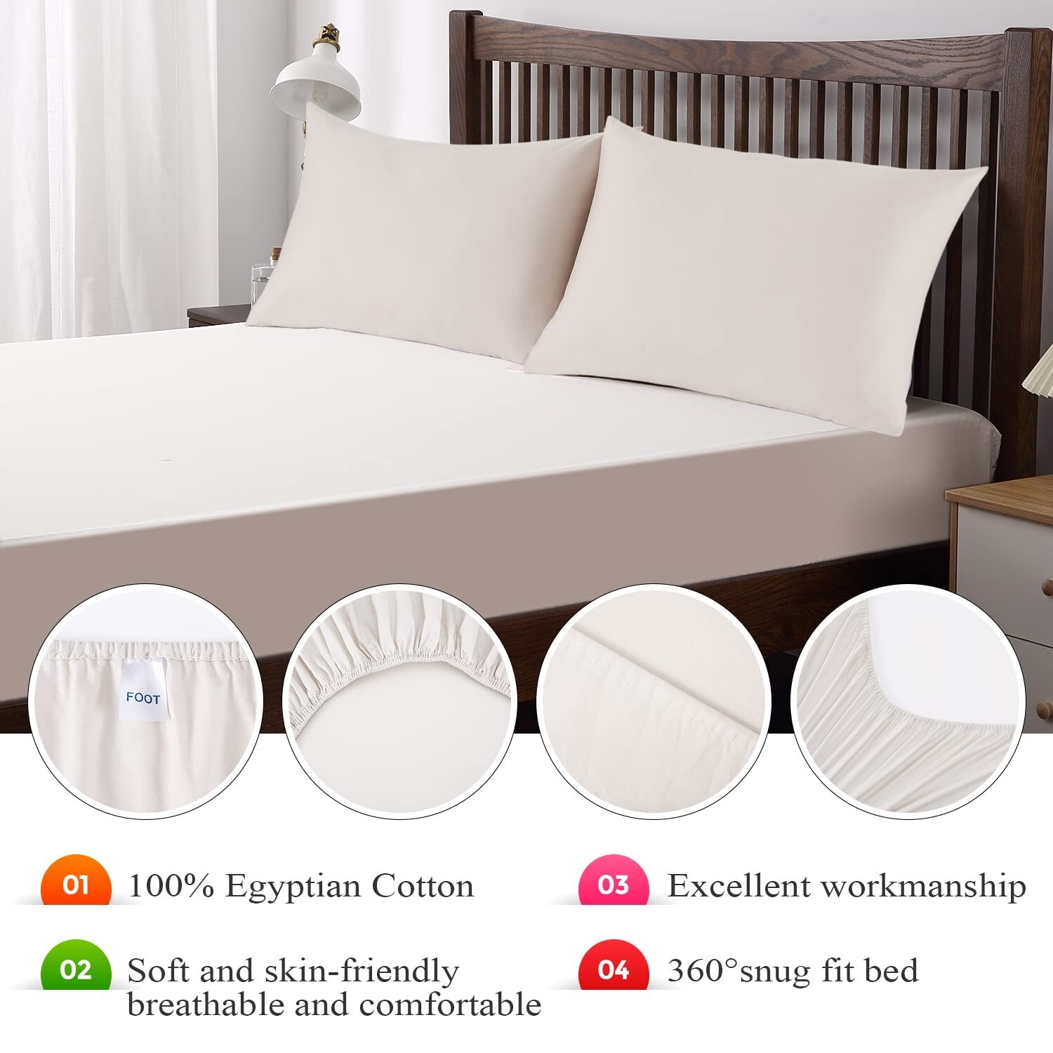 2-Pack Pure Cotton Fitted Sheet King Size, 600 Thread Count 16" Deep Pocket E...