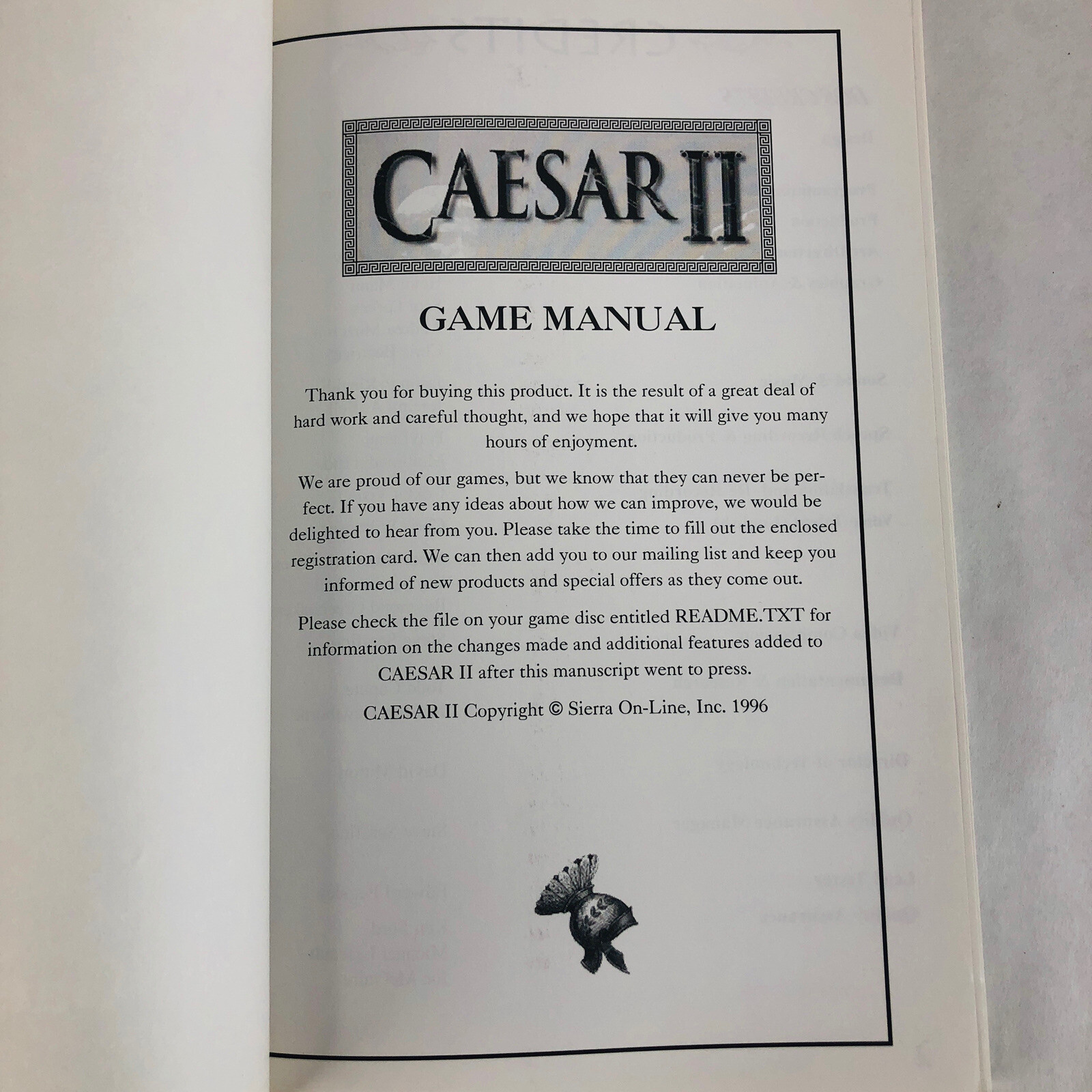 Caesar II Game Manual For Sierra RPG Strategy Reference Softcover Vintage