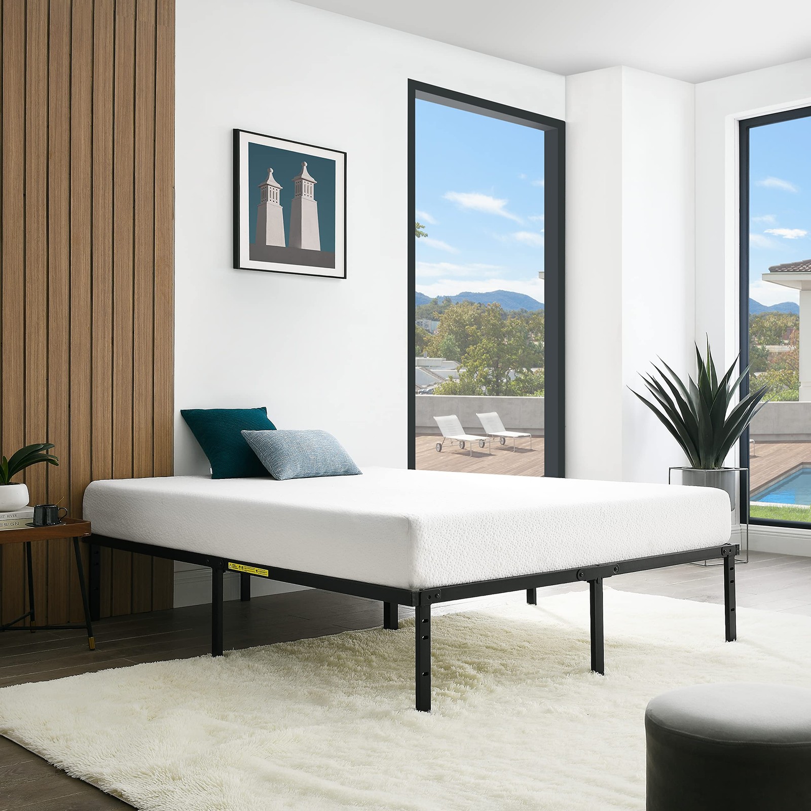 Basics Sturdy HeavyDuty NonSlip Platform Bed Frame, Steel Slat Support, Noise...