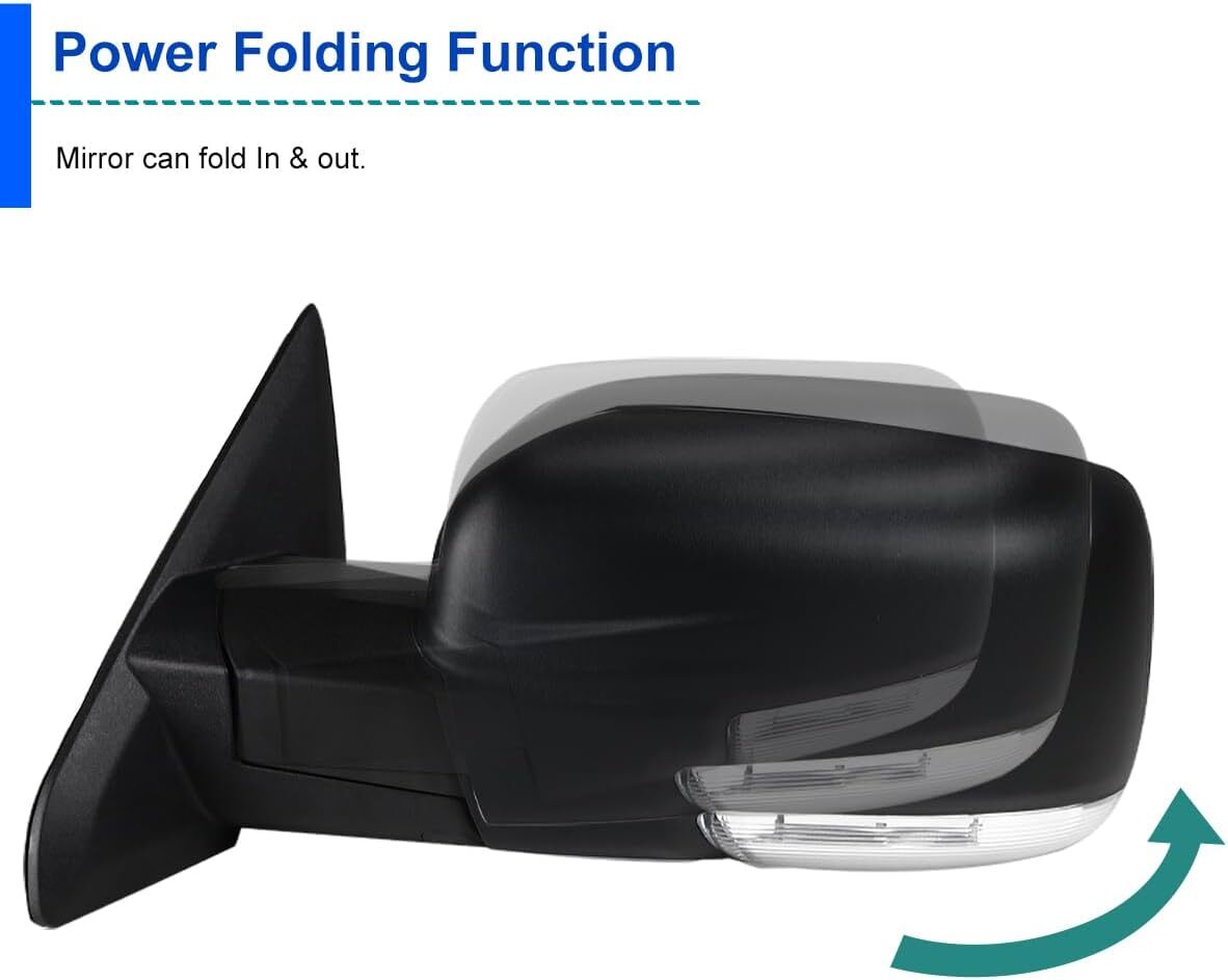 Left/Driver Fits 2013-2019 Dodge Ram 1500 Power Fold+Heated+Temp Sensor Mirror