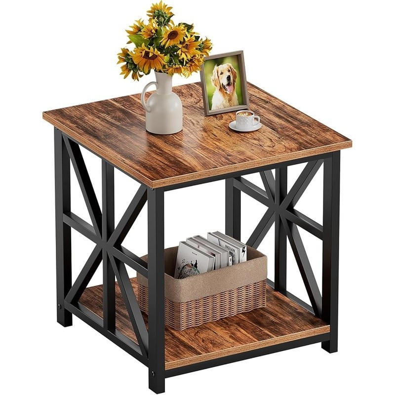 2-Tier Storage Shelves End Table Sturdy MDF Frame Quick Setup Utility Table New