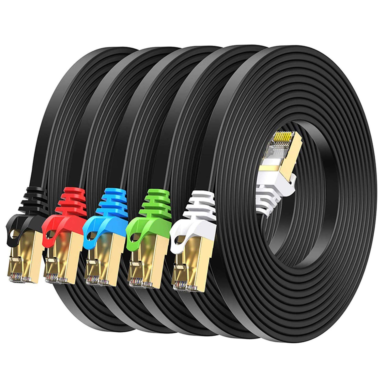 5 PCS Cat 8 Ethernet Cable 5FT Multi Color Flat RJ45 40Gbps 2000MHz LAN