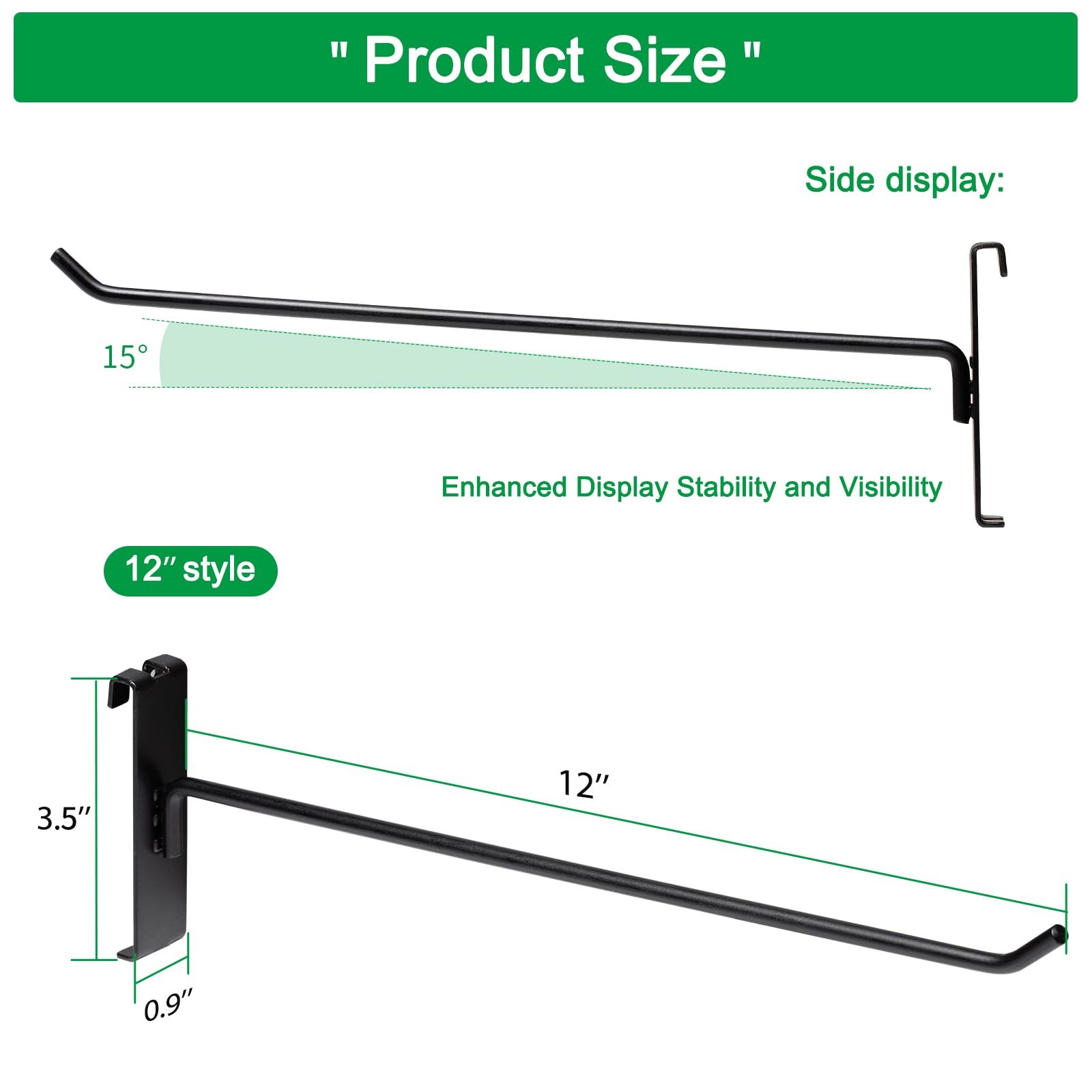 40 Pack Black 12 Inch Gridwall Hooks Grid Panel Hanging Hooks Retail Storage