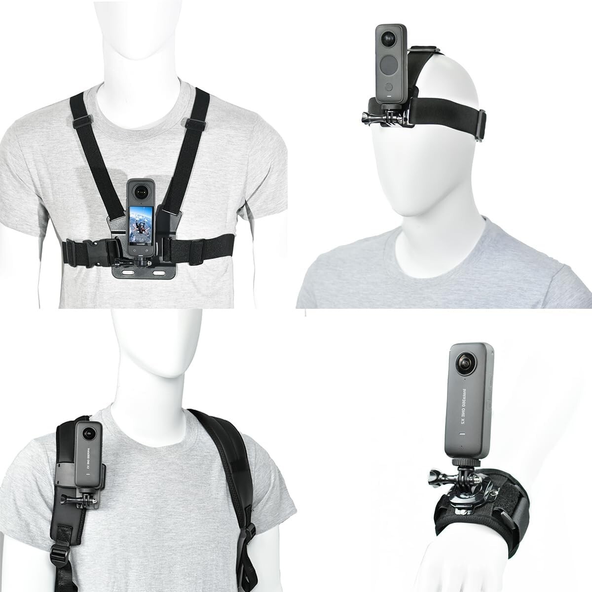 Adjustable Camera Chest Mount & Strap Kit for GoPro & Insta360 - 360° Rotation