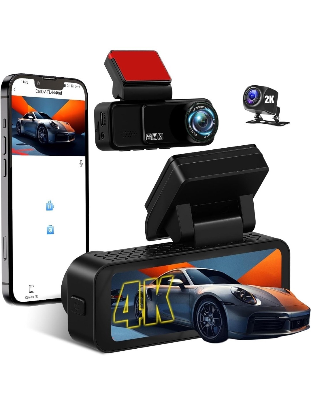 Dash Cam Front and Rear, 4K+2K HD In-Car Camera, 3.16 inch IPS Screen Dash