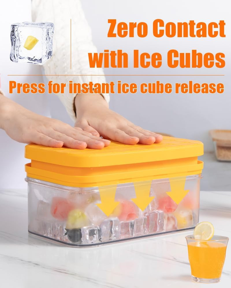 Ice Cube Tray with Lid&Bin, Ice Cube Mold with 56 Cubes, Stackable Ice Trays for