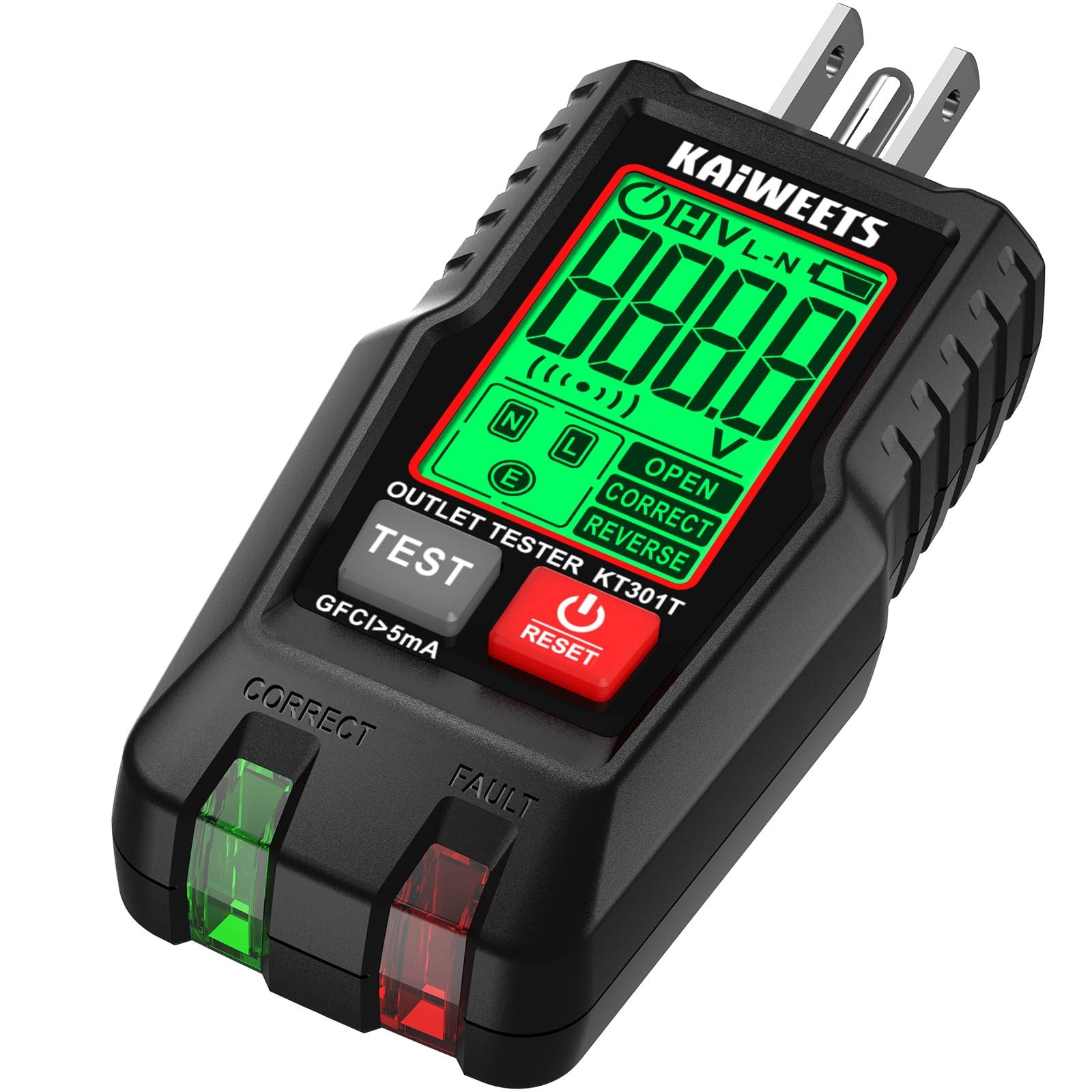 KAIWEETS GFCI Outlet Tester with LCD Display, 3-Prong Receptacle Wiring Detector