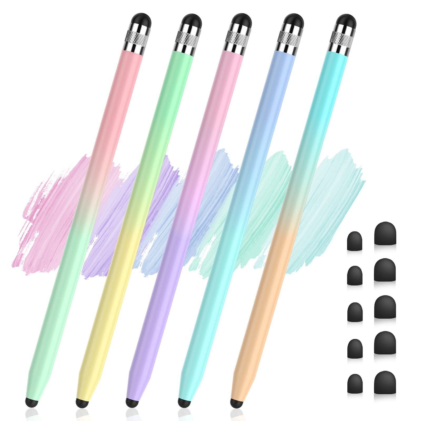 5Pcs Stylus Pens, 2 in 1 Pen for Touchscreen High 5（colorful）