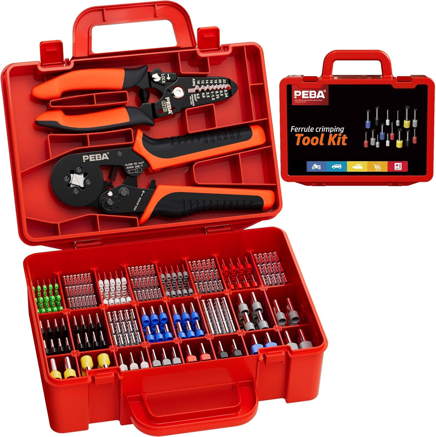 Ferrule Crimping Tool Kit with Wire Stripper, 24 Sizes Tinned Copper Wire Ferrul