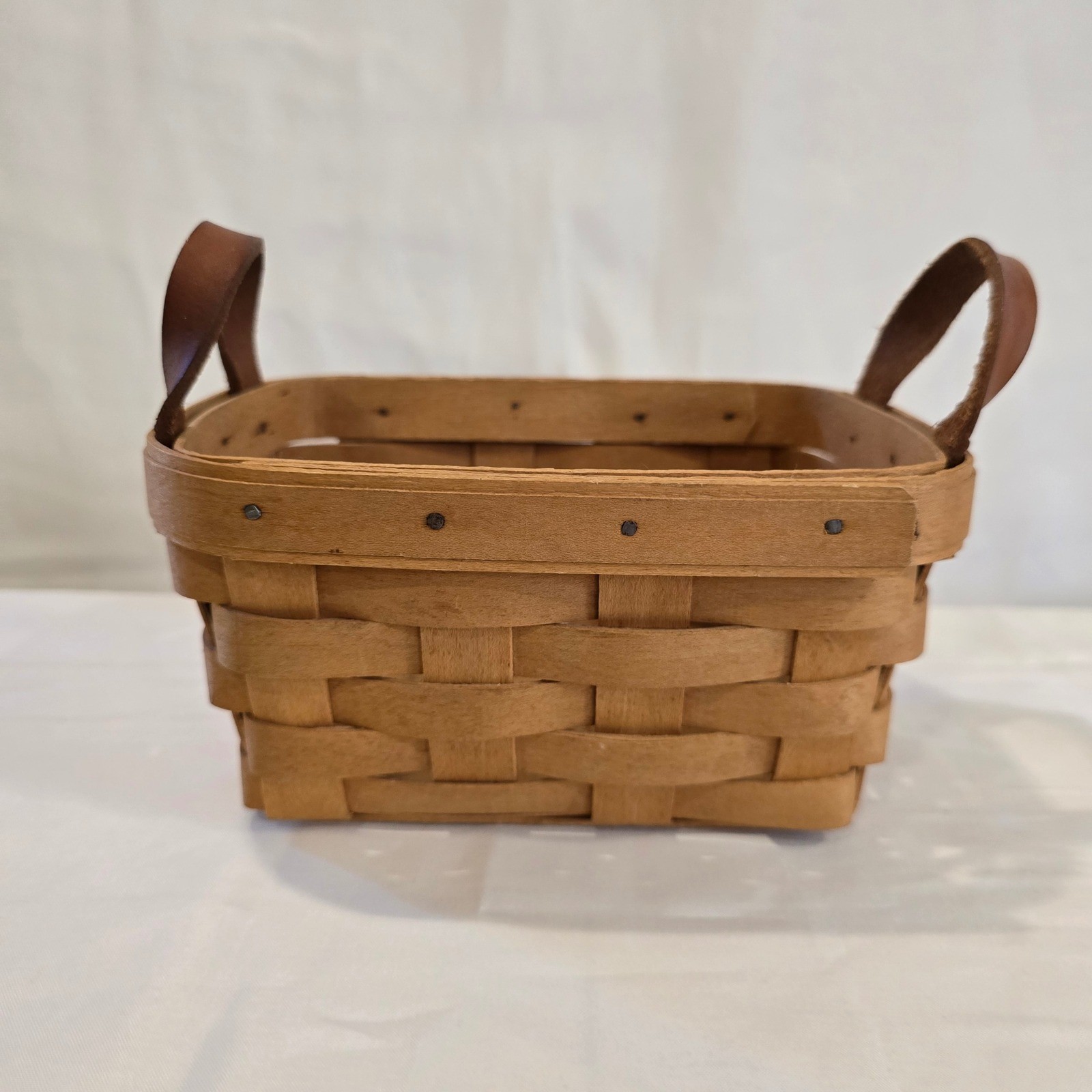 Longaberger Basket Handwoven Dresden OH 1998 Small Woven Basket Leather Handles