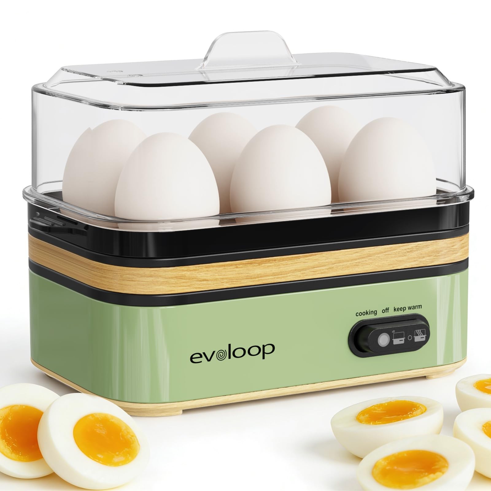 Evoloop Rapid Egg Cooker Electric 6 Eggs 7.6*5.6*8.6 inch, Retro Green