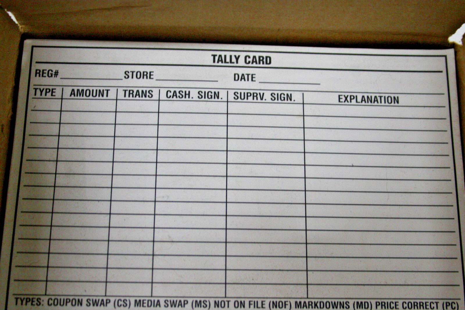 Card Reg. Tally Sheets Tally Cards  item 0420 500 count