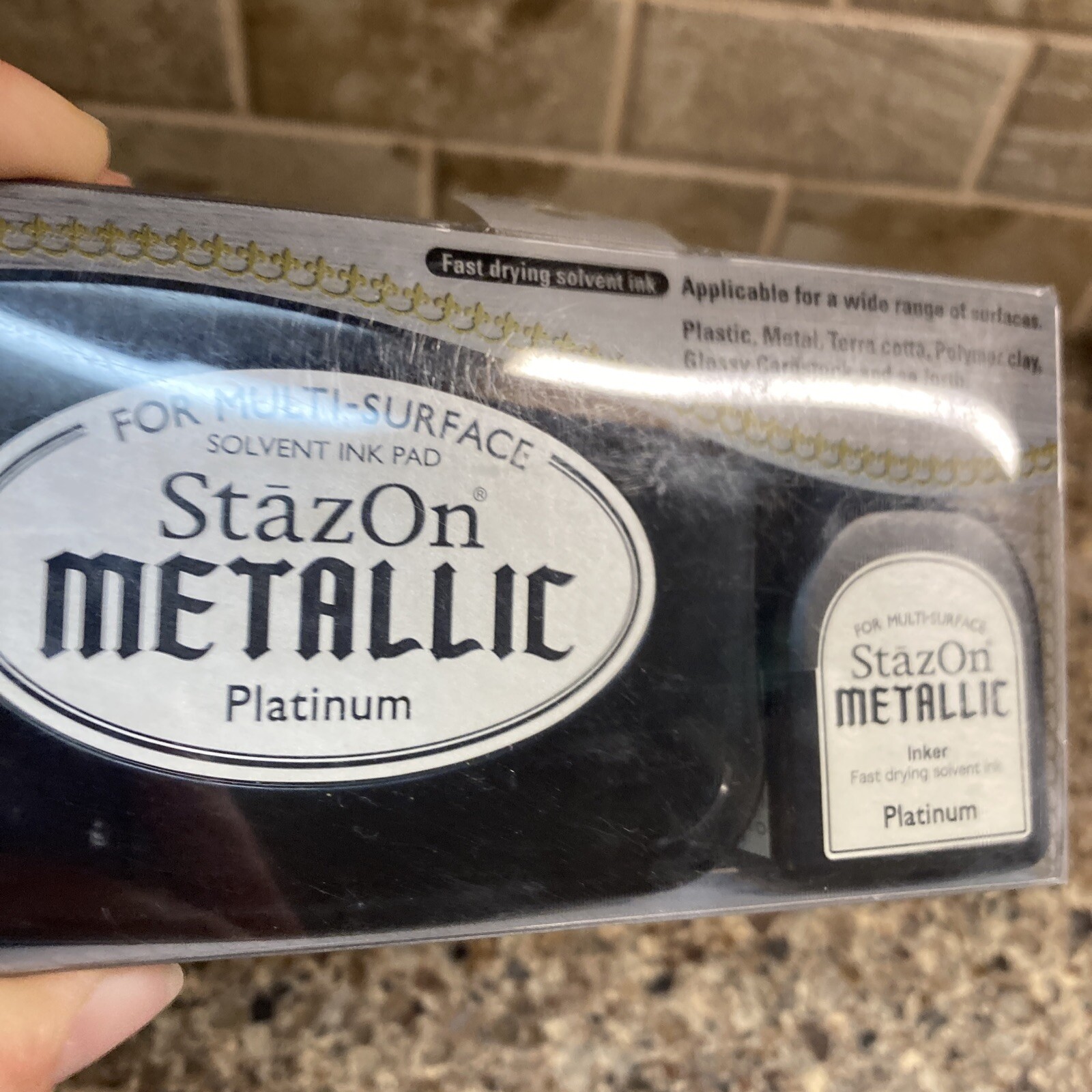Tsukineko Stazon Metallic Fast Drying Solvent Ink Pad & Refill - NEW Platinum