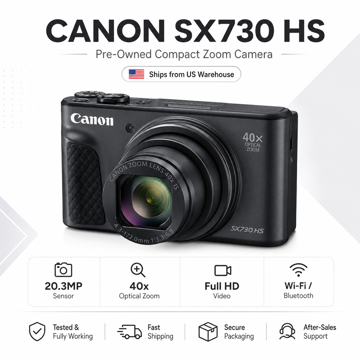 Canon PowerShot SX730 HS Digital Camera 20.1 MP 40x Optical Zoom Built-in Wi-Fi