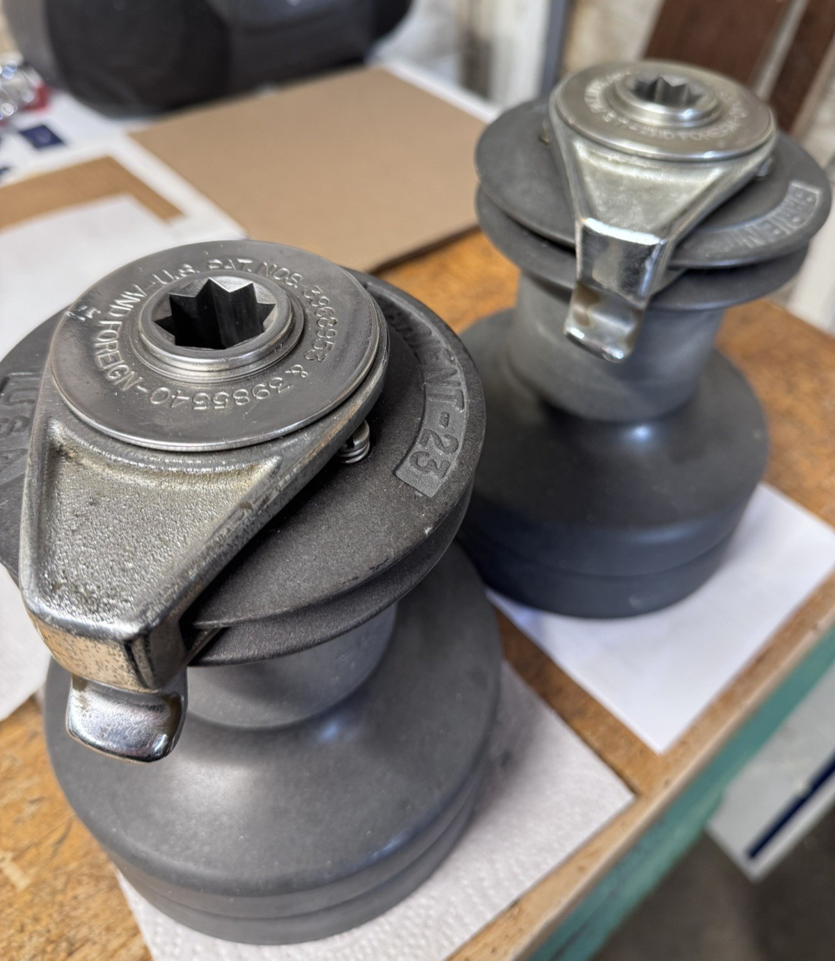 Pair of Barient 23 Self-Tailing Aluminum 2 Speed Winches Made in USA