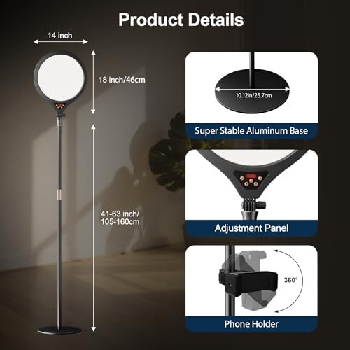 Ring Light with Stand, 14" Professional LED Camera Lighting Round Stand Black