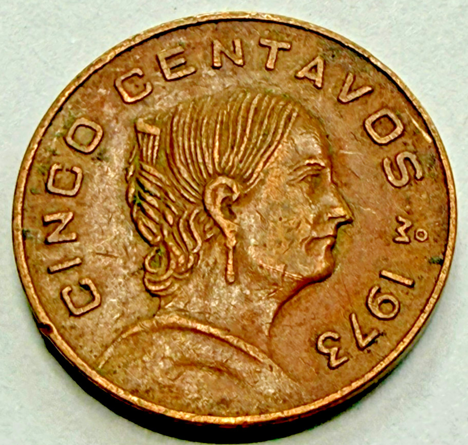 1973 Mexico Cinco 5 Centavos Actual Coin