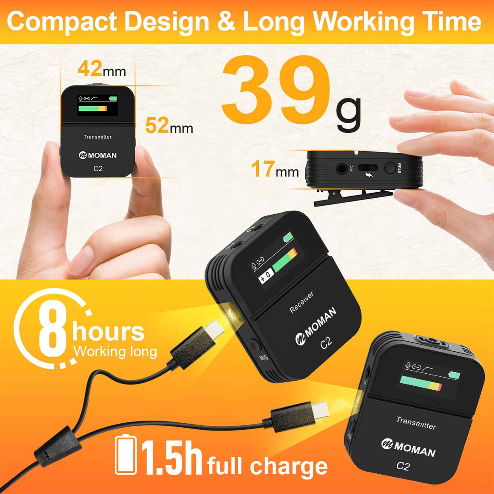 MOMAN C2 Wireless 2.4GHz Lavalier Microphone System For Camera Phone Vlogging