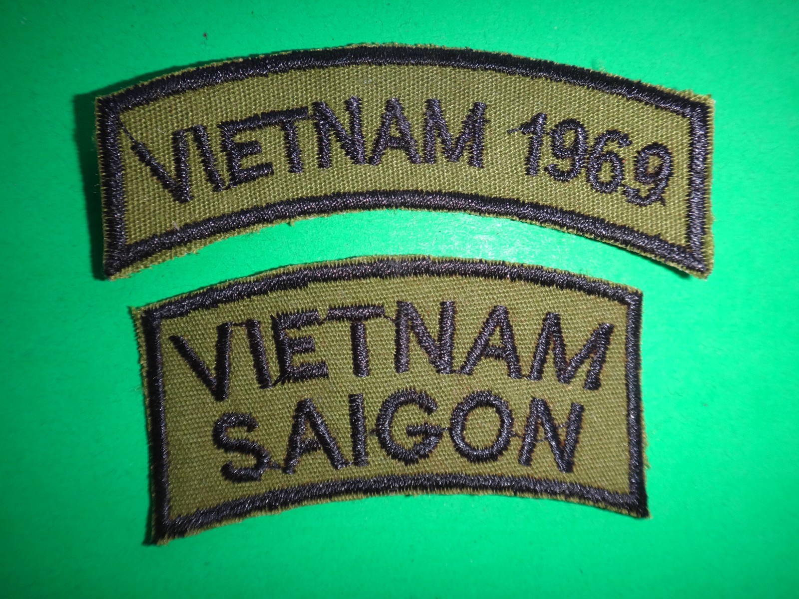 2 Subdued Arcs Patches: VIETNAM 1969 and VIETNAM SAIGON From Vietnam War Era