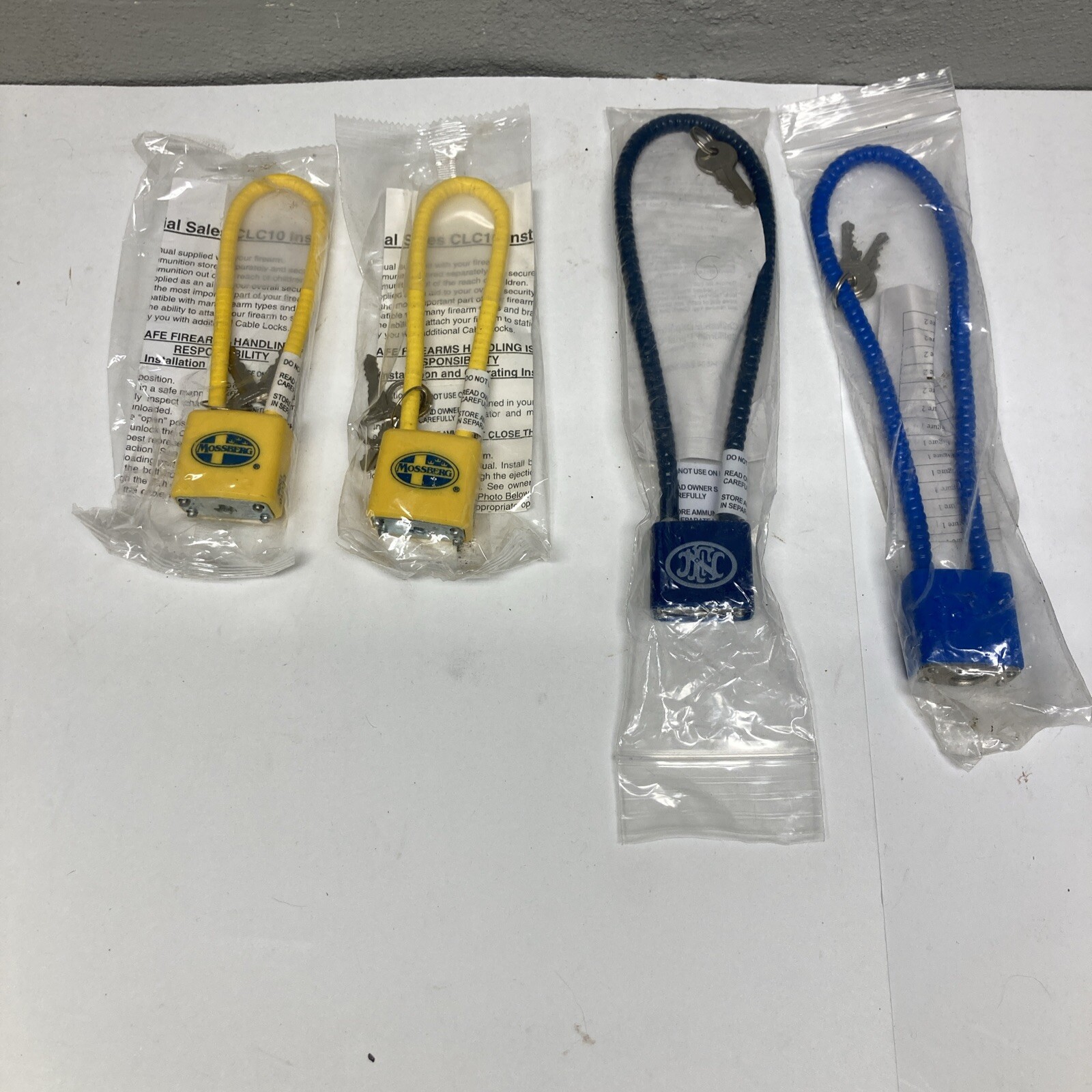 Lot of 4 Cable Gun Locks with Keys 15" Safety Locks for Pistol Firearm & Rifle