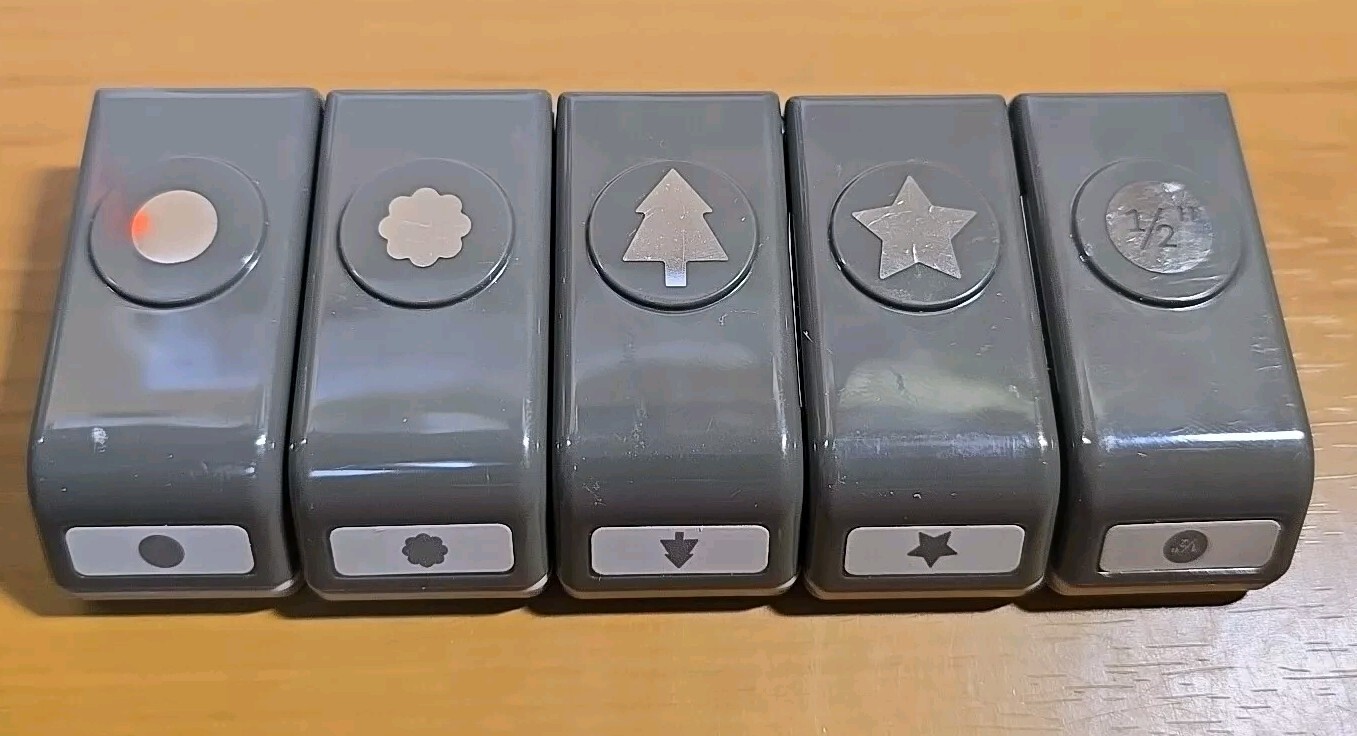 Stampin Up Itty Bitty Shapes Punch 5-Pack Tree Scallop Edge Star 3/8 & 1/2 Round