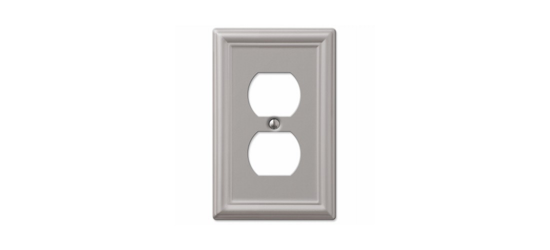 Chelsea Outlet Wallplate, 4-7/8 in L, 3-1/8 in W, 1 -Gang, Steel, Brushed Nickel